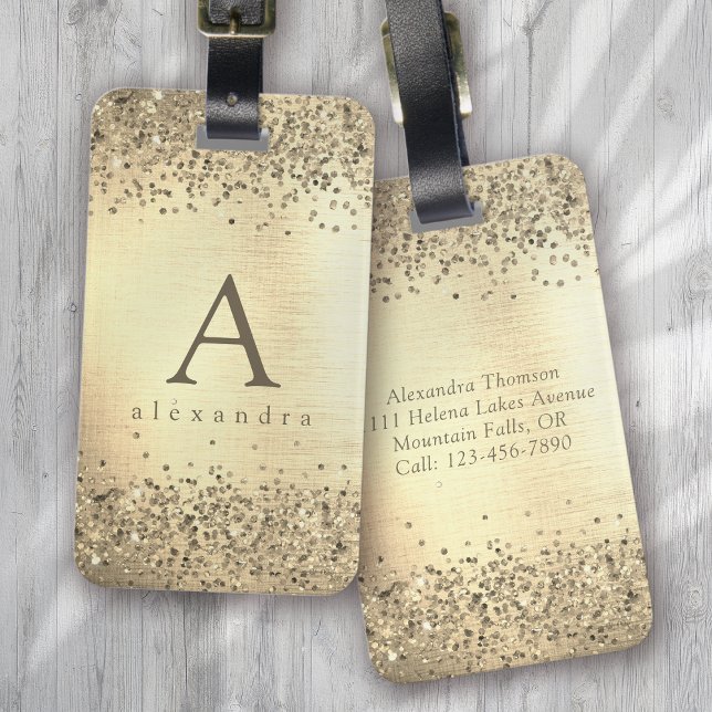 Étiquette À Bagage Monograme de Gold Glitter Foil (Créateur téléchargé)