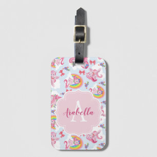 Étiquette À Bagage Monogramme à arc-en-ciel de fille rose magique
