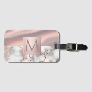 Étiquette À Bagage Monogramme à huile Rose de luxe en marbre doré