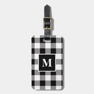 Étiquette À Bagage Monogramme à plis de buffle noir et blanc moderne