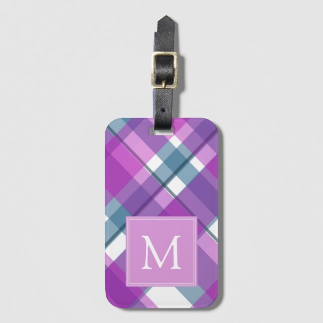 Étiquette À Bagage Monogramme à plis violet clair (Devant Vertical)
