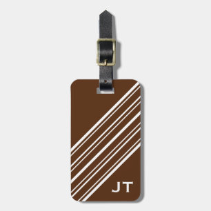 Étiquette À Bagage Monogramme à rayures Brown et blanches au chocolat
