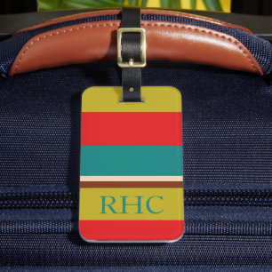 Étiquette À Bagage Monogramme à rayures de palette vibrante