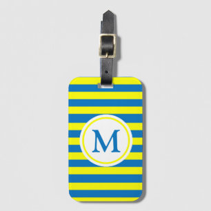 Étiquette À Bagage Monogramme à rayures jaunes et bleues