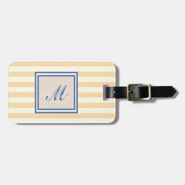Étiquette À Bagage Monogramme à rayures mignonnes personnalisé (Devant horizontal)