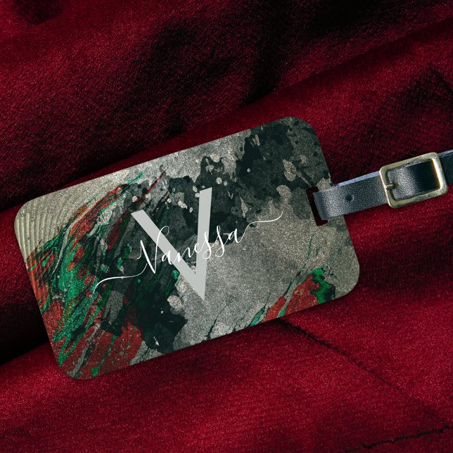 Étiquette À Bagage Monogramme Abstrait Glitterie Or Glam Faux (Créateur téléchargé)