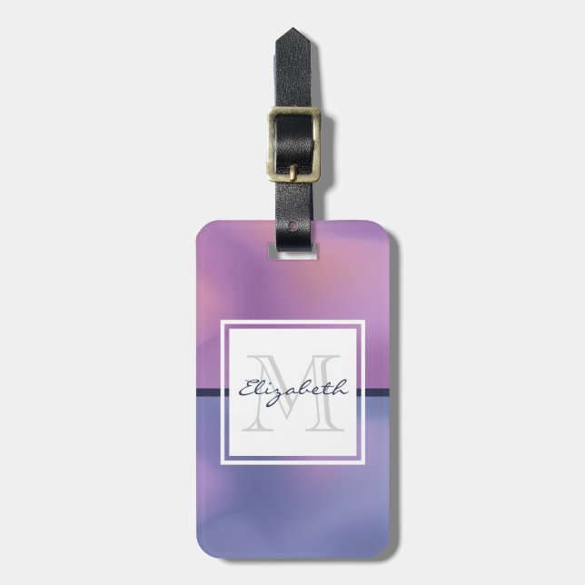Étiquette À Bagage Monogramme Abstrait moderne violet et rose (Devant Vertical)