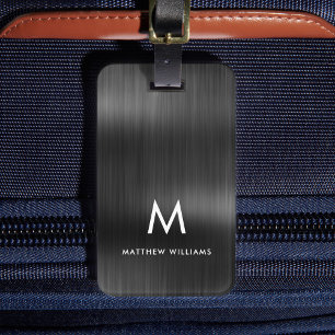 Étiquette À Bagage Monogramme Acier Métal Faux Gris Personnalisé Styl