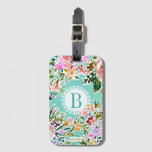 Étiquette À Bagage Monogramme AQUA BE LOVE Coloré Floral