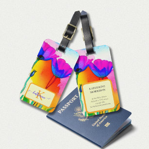 Étiquette À Bagage Monogramme Aquarelle Florale brillante Californie 