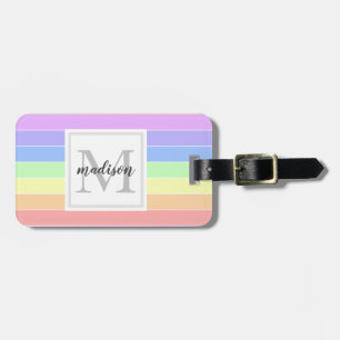Étiquette À Bagage Monogramme arc-en-ciel Motif de bandes colorées