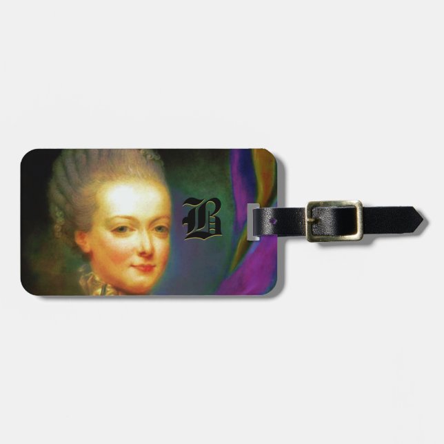 Étiquette À Bagage Monogramme baroque français de dauphin (Devant horizontal)