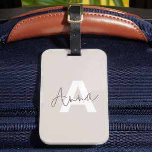 Étiquette À Bagage Monogramme beige moderne personnalisé