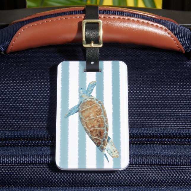 Étiquette À Bagage Monogramme Belle tortue marine peinte côtière (Insitu Rectoal 2)