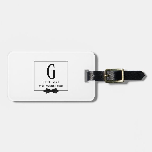 Étiquette À Bagage Monogramme BEST MAN Groomsmen Groomsman Black Crav (Devant horizontal)