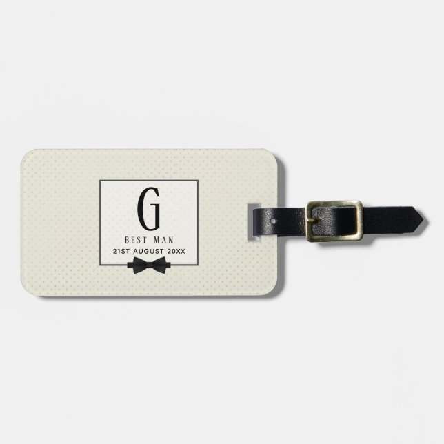 Étiquette À Bagage Monogramme BEST MAN Groomsmen Groomsman Fleurdelis (Devant horizontal)