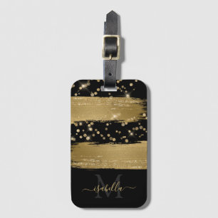 Étiquette À Bagage Monogramme Black Gold Script Black Gold