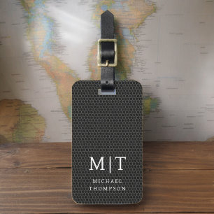 Étiquette À Bagage Monogramme Black Metallic Élégant Motif