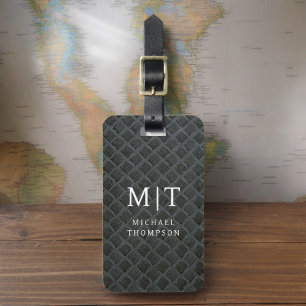 Étiquette À Bagage Monogramme Black Metallic Élégant Motif