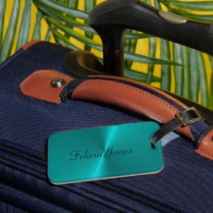 Étiquette À Bagage Monogramme bleu brillant en faux métal