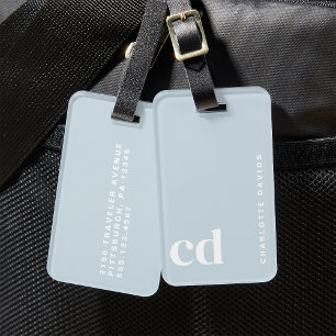 Étiquette À Bagage Monogramme bleu clair mou