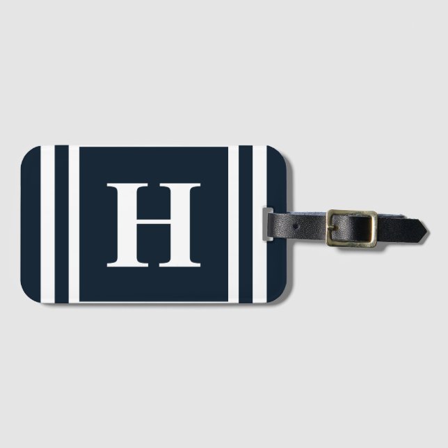 Étiquette À Bagage Monogramme bleu marine (Devant Horizontal)