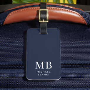 Étiquette À Bagage Monogramme bleu marine moderne