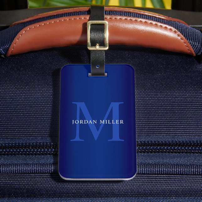 Étiquette À Bagage Monogramme bleu marine moderne personnalisé (Insitu Rectoal 2)