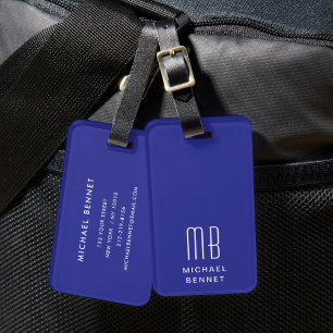 Étiquette À Bagage Monogramme bleu moderne