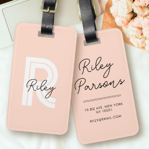 Étiquette À Bagage Monogramme Blush rose mignon Girly Chic Retro Styl