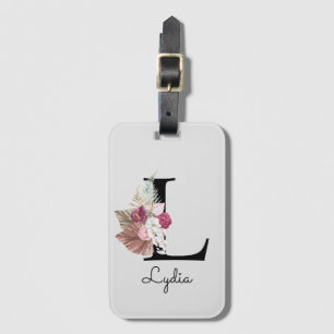 Étiquette À Bagage Monogramme Boho rose Fille Florale initiale L