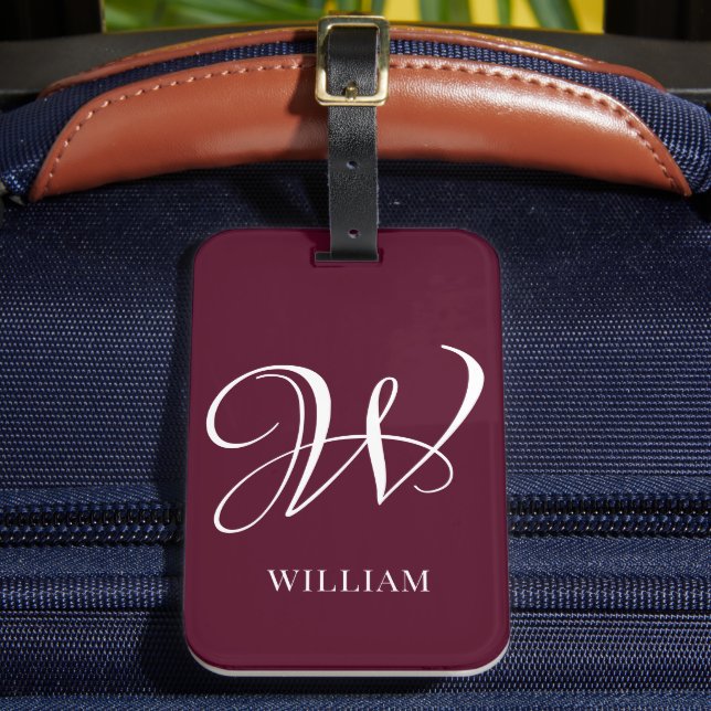 Étiquette À Bagage Monogramme Bourgogne Elégant Personnalisé Initial (Insitu Rectoal 2)