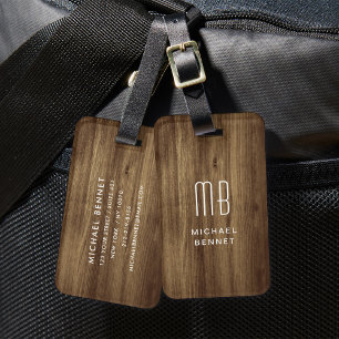 Étiquette À Bagage Monogramme Brown Faux Bois Texture