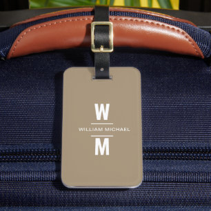 Étiquette À Bagage Monogramme Brown simple et minimal