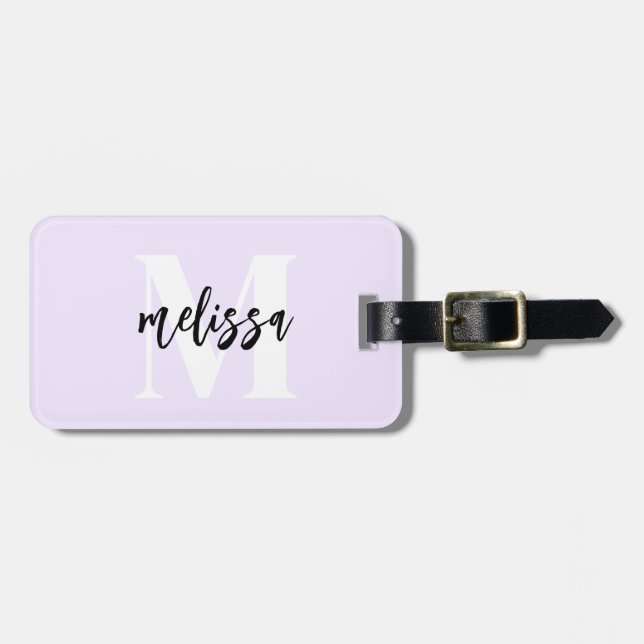 Étiquette À Bagage Monogramme Brush Script Pastel Purple (Devant horizontal)