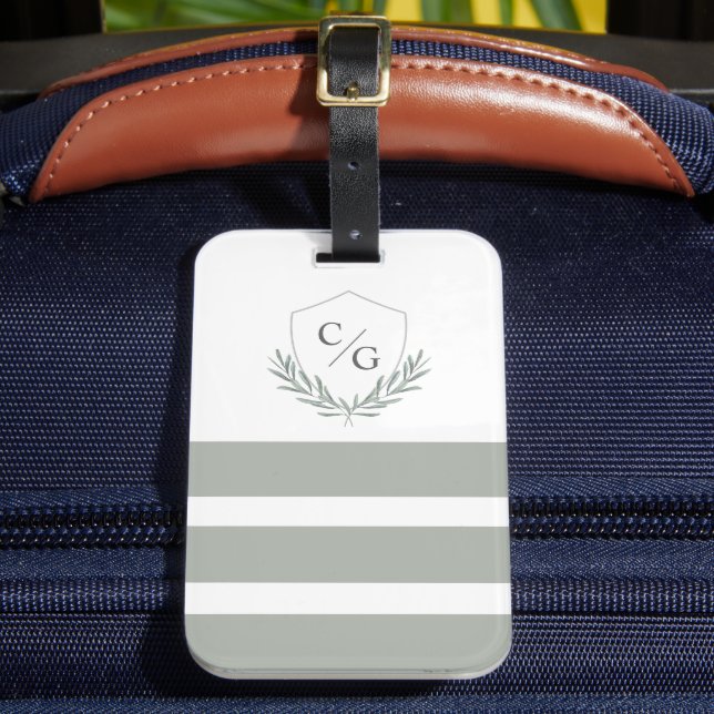 Étiquette À Bagage Monogramme classique Crest et bandes Sage Green (Insitu Rectoal 2)