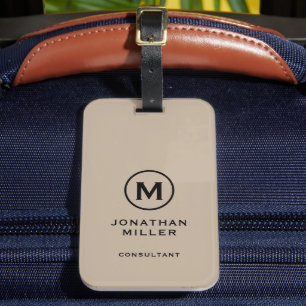 Étiquette À Bagage Monogramme classique noir beige minimal