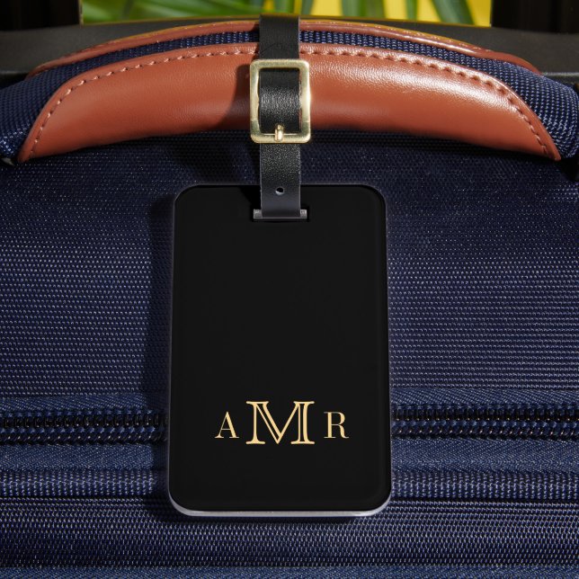 Étiquette À Bagage Monogramme classique personnalisé noir (Insitu Rectoal 2)