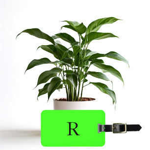 Étiquette À Bagage Monogramme couleur brillant vert néon Texte initia
