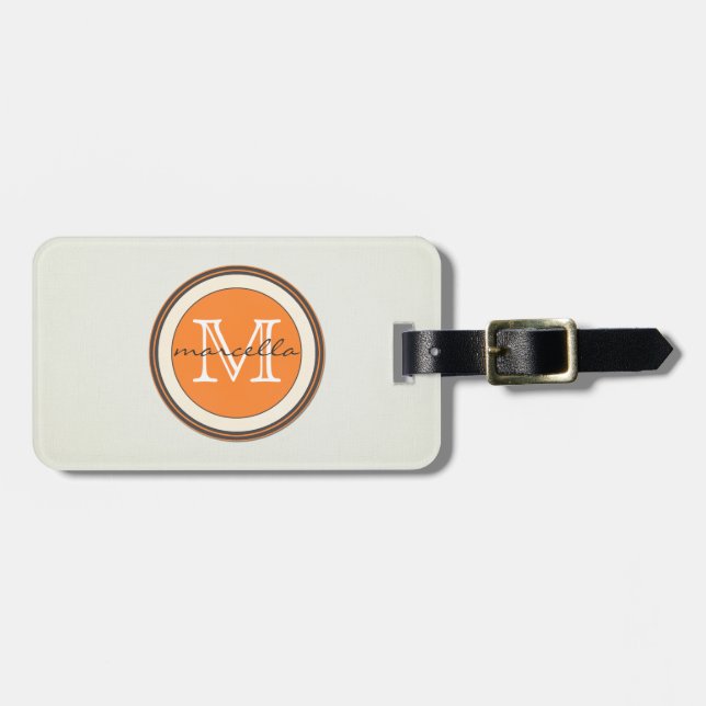 Étiquette À Bagage Monogramme crème texturisé d'orange d'arrière - (Devant horizontal)