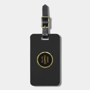 Étiquette À Bagage Monogramme Cuir et or gris foncé