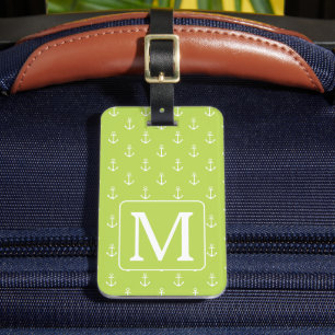 Étiquette À Bagage Monogramme d'ancres vert feuille de palmier et bla