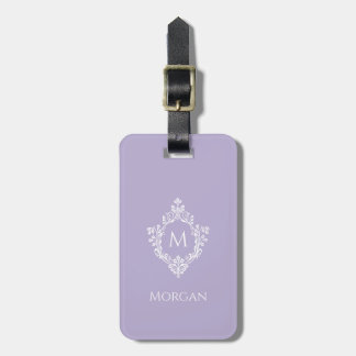 Étiquette À Bagage Monogramme dans Blason Lavande Élégant Vintage Vio