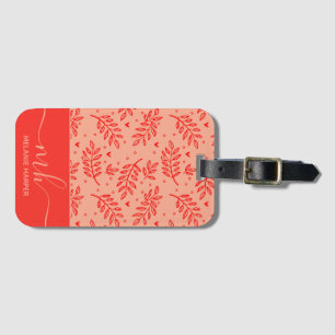 Étiquette À Bagage monogramme d'aquarelle botanique rouge moderne
