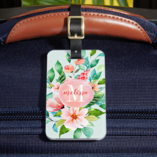 Étiquette À Bagage Monogramme d'aquarelle florale Paradise