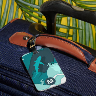 Étiquette À Bagage Monogramme d'art Abstrait cool requin
