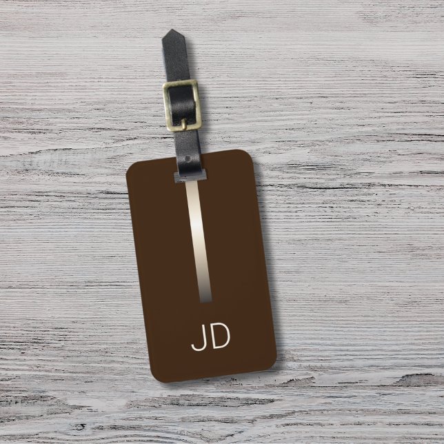 Étiquette À Bagage Monogramme de bande métallique Brown cool Faux (Créateur téléchargé)
