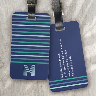 Étiquette À Bagage Monogramme de bande verte bleue