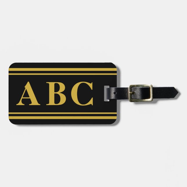 Étiquette À Bagage Monogramme de base (or) (Devant horizontal)