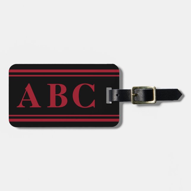 Étiquette À Bagage Monogramme de base (rouge) (Devant horizontal)